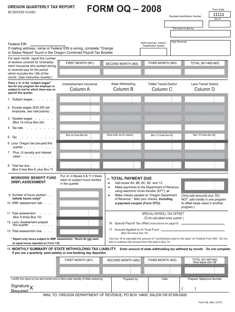 Fillable Oregon Form Oq Printable Forms Free Online