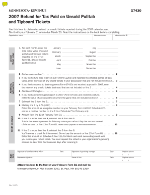 Walmart mastercard pre authorized payment form - Form G7430, 2007 Refund for Tax Paid on Unsold Pulltab and Tipboard Tickets