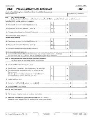 2008 Form 3801 -- Passive Activity Loss Limitations. 2008 California Form 3801