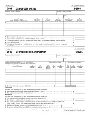 Form 3885l - 2008 Schedule D (568)/Form 3885L -- Capital Gain or Loss/Depreciation and Amortization. 2008 California Schedule D (568)/Form 3885L