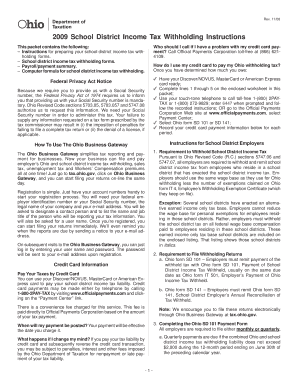 2009 School District Income Tax Withholding Instructions