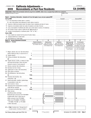 2009 Schedule CA (540NR) -- California Adjustments - Nonresidents or Part-Year Residents. 2009 California Schedule CA (540NR)