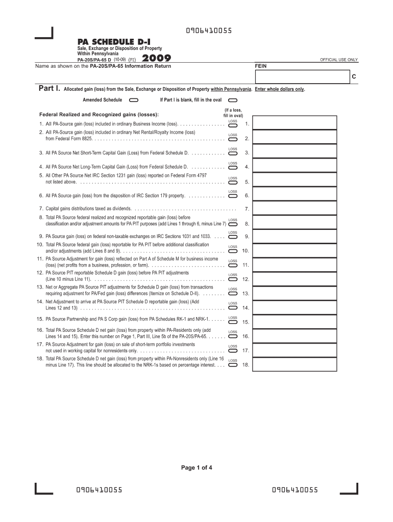 2009 PA Schedule D (PA-20S PA-65 D) Forms Publications Preview on Page 1