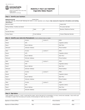 Monthly PACT Act Report Cigarette Sales Report (REV-1163). Monthly PACT Act Report Cigarette Sales Report