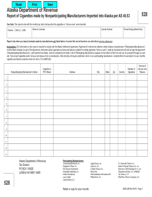 Blank unit circle - Report of Cigarettes made by Nonparticipating Manufacturers Imported into Alaska per AS 45