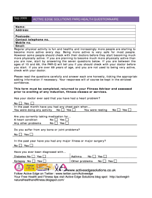Fillable Online activeedgesolutions co ParQ Health Questionnaire.doc - Active Edge Solutions ...
