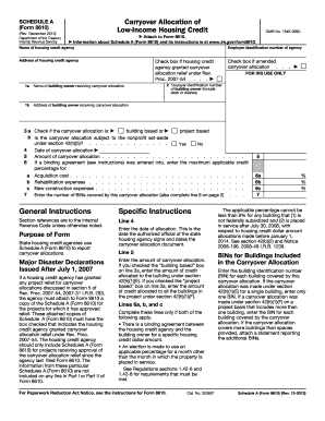 Form 8610 (Schedule A) (Rev. December 2013). Carryover Allocation of Low-Income Housing Credit