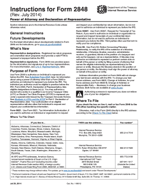 Fillable Online Instructions for Form 2848 (Rev. July 2014 ...