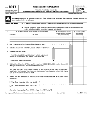 8917 in word - 2016 Form 8917. Tuition and Fees Deduction