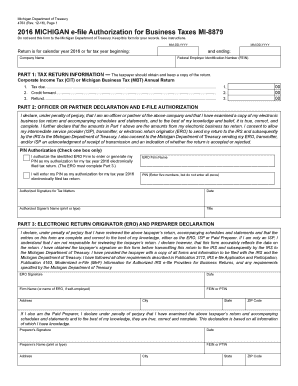 Printable horse trial agreement - 4763, 2016 Michigan e-file Authorization for Business Taxes MI-8879