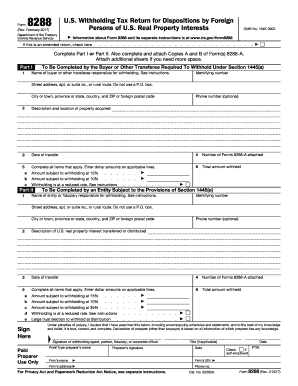 Form 8288, U.S. Withholding Tax Return for Dispositions by ... - IRS.gov