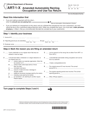 ART-1-X, Amended Automobile Renting Occupation and Use Tax Return