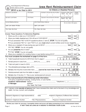 Iowa Rent Reimbursement Claim Form