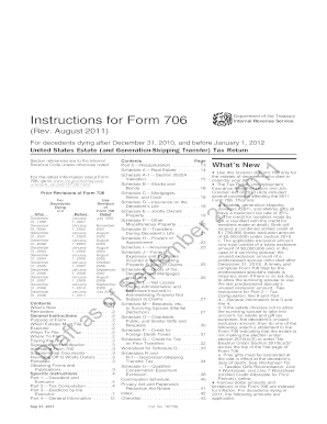 Instruction 706 (Rev. 8-2011). Instructions for Form 706, United States Estate (and Generation-Skipping Transfer) Tax Return