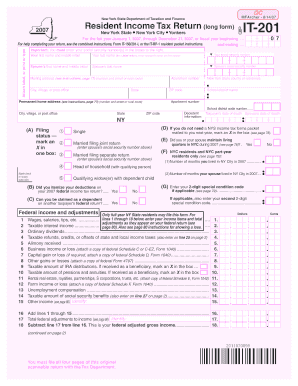 New York State Resident Income Tax Return (IT-201)
