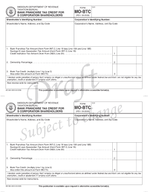 MO-BTC Bank Franchise Tax Credit for S Corporation Shareholders