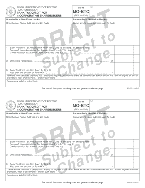 MO-BTC Bank Franchise Tax Credit for S Corporation Shareholders