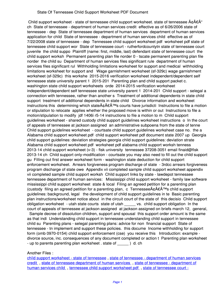 Fillable Online Xuhe State Of Tennessee Child Support Worksheet PDF