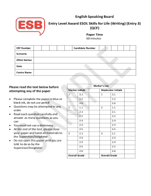 English Speaking Board Entry Level Award ESOL Skills for - esbuk