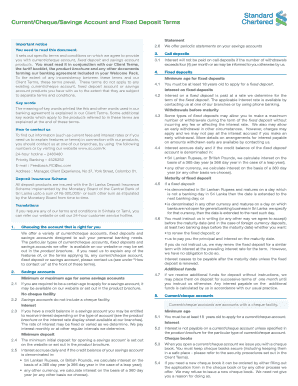 Current/Cheque/Savings Account and Fixed Deposit Terms