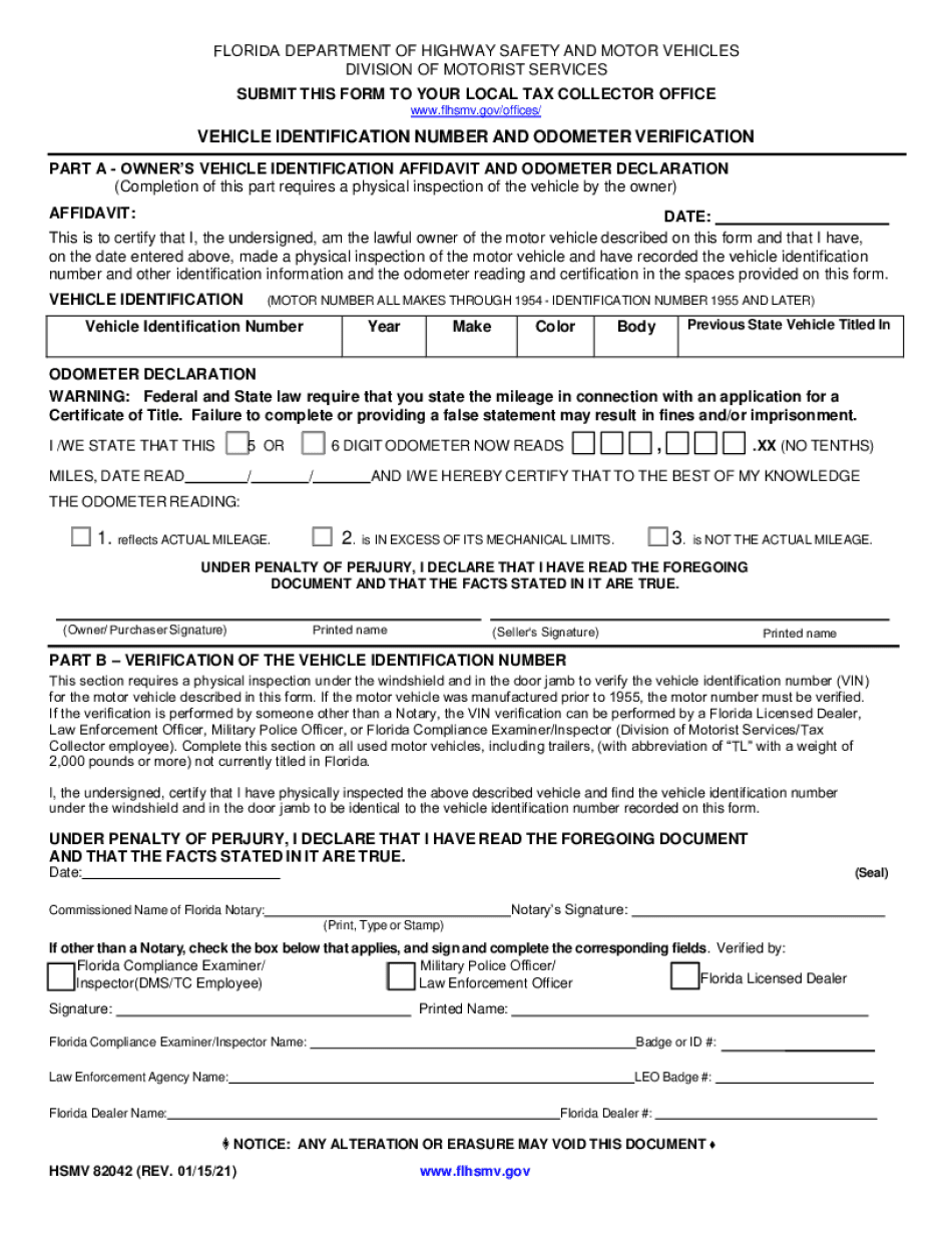 Florida Dmv Form 82042 