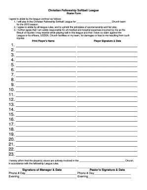Fillable Online cfsoftball Team Roster Form (Fillable PDF) - Gorham ...