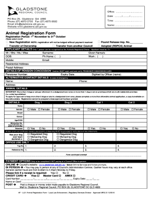 Animal Registration Form - gladstone.qld.gov.au - gladstone qld gov
