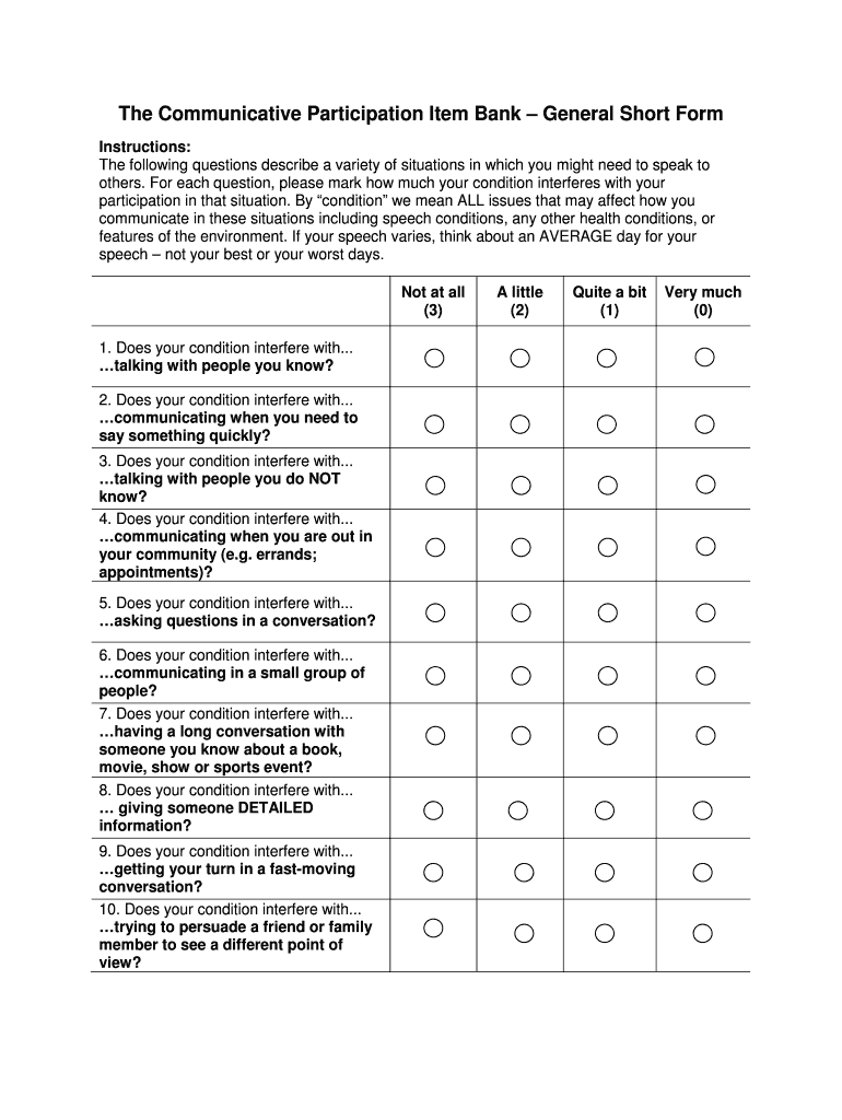 communicative participation item bank Preview on Page 1