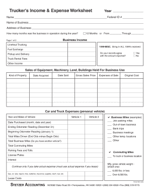Trucker's Income & Expense Worksheet - Fill and Sign Printable Template  Online
