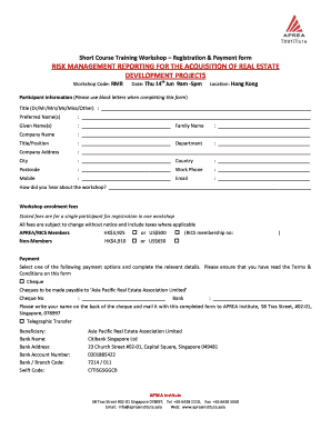 Short Course Training Workshop Registration & Payment form - aprea
