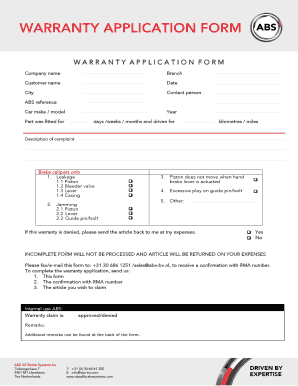 Warranty claim form (PDF-file) - Abs Bv - abs-bv