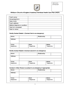 Individual Health Care Plan (Appendix 2) - Whitburn Church of ... - whitburncofeacademy