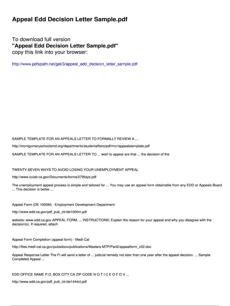 Fillable Online Appeal Edd Decision Letter Sample