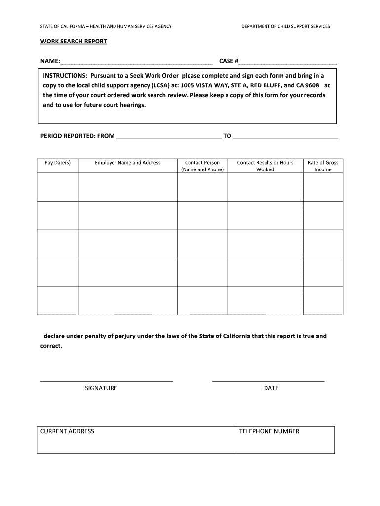 Fillable Online tehamachildsupport work-search-form Fax Email Print ...