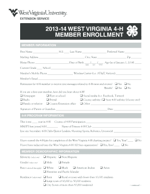 2013-14 West Virginia 4-H Member Enrollment Form