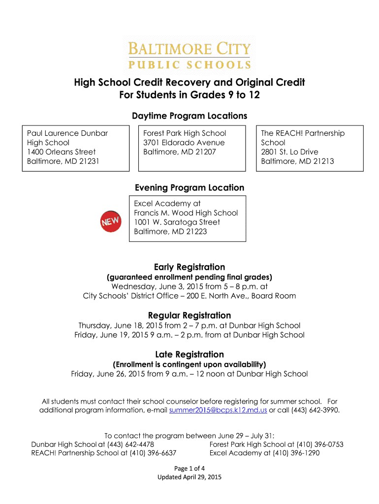 Fillable Online High School Credit Recovery and Original Credit Fax Email Print pdfFiller