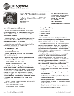 First Affirmative Form ADV Part 2: Supplement - Kathy Stearns - arcadvisers