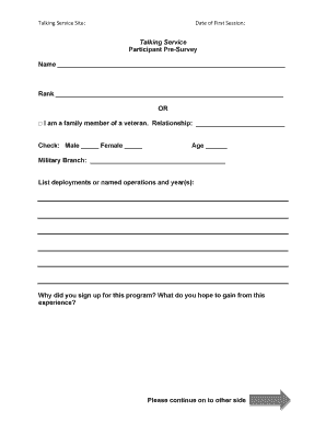 Participant Pre Survey - Talking Service - talkingservice greatbooks