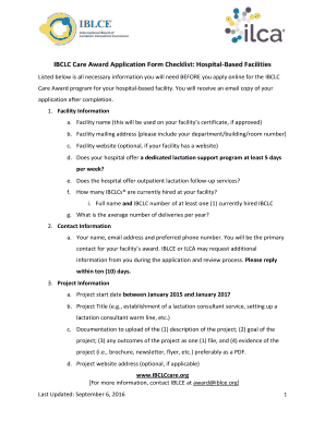 IBCLC Care Award Application Form Checklist: Hospital