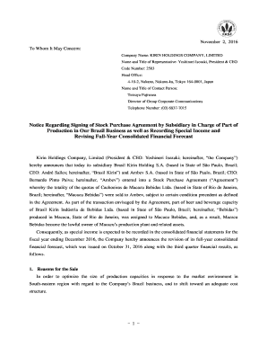 Stock purchase agreement pdf - Notice Regarding Signing of Stock Purchase Agreement by ...