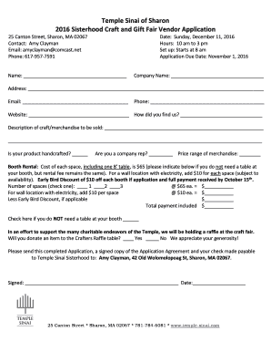 Fillable Online Vendor application for Craft Fair - Temple Sinai of
