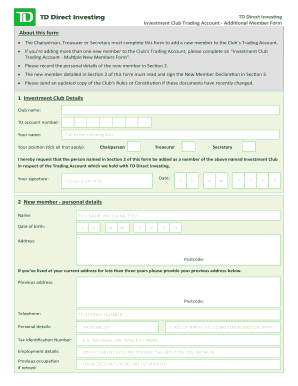 Fillable Online Investment Club Trading Account - Additional Member ...