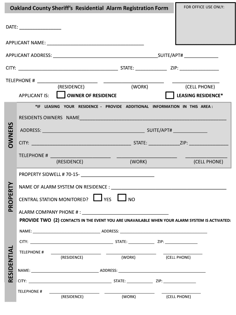 Oakland County Sheriff s Residential Alarm Registration ... - rochesterhills Preview on Page 1