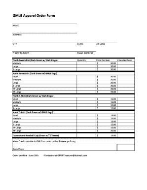 fillable online gmlb apparel order form virb fax email print apparel order form