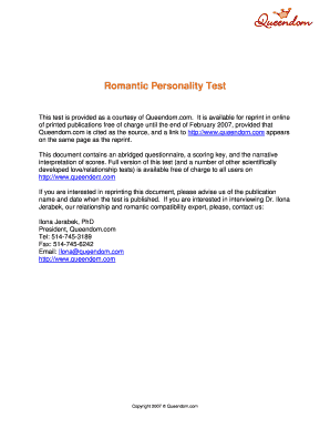 Fillable Online Romantic Personality Test Fax Email Print - pdfFiller