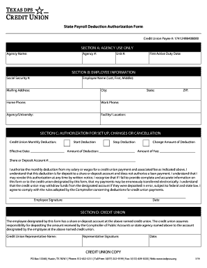 State Payroll Deduction Authorization Form - txdpscu