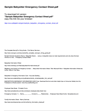 Fillable Online Sample Babysitter Emergency Contact Sheet ...