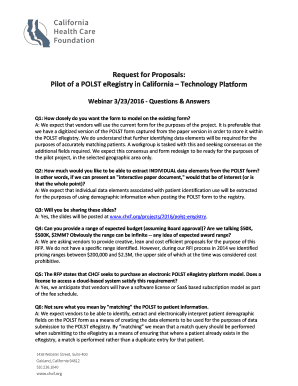 RFP Pilot of a POLST eRegistry in California -- Technology Platform -- Webinar Q&A