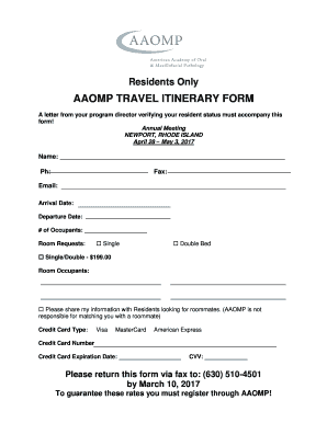fillable online aaomp aaomp travel itinerary form aaomp fax email