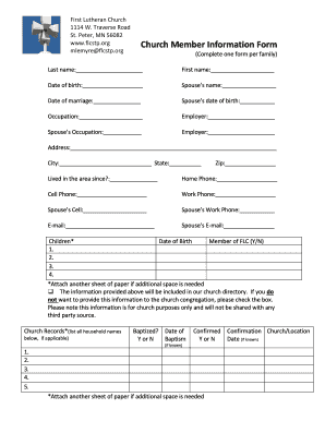 Church Member Information Sheet Template from www.pdffiller.com